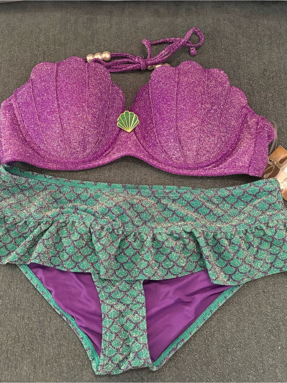 Juniors Little Mermaid Purple/Teal Glitter Bikini Top & Mermaid-Scale Bottom